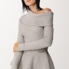 Elisabetta Franchi Pullover In Maglia Con Godet Grigio Perla Melange Wholesale