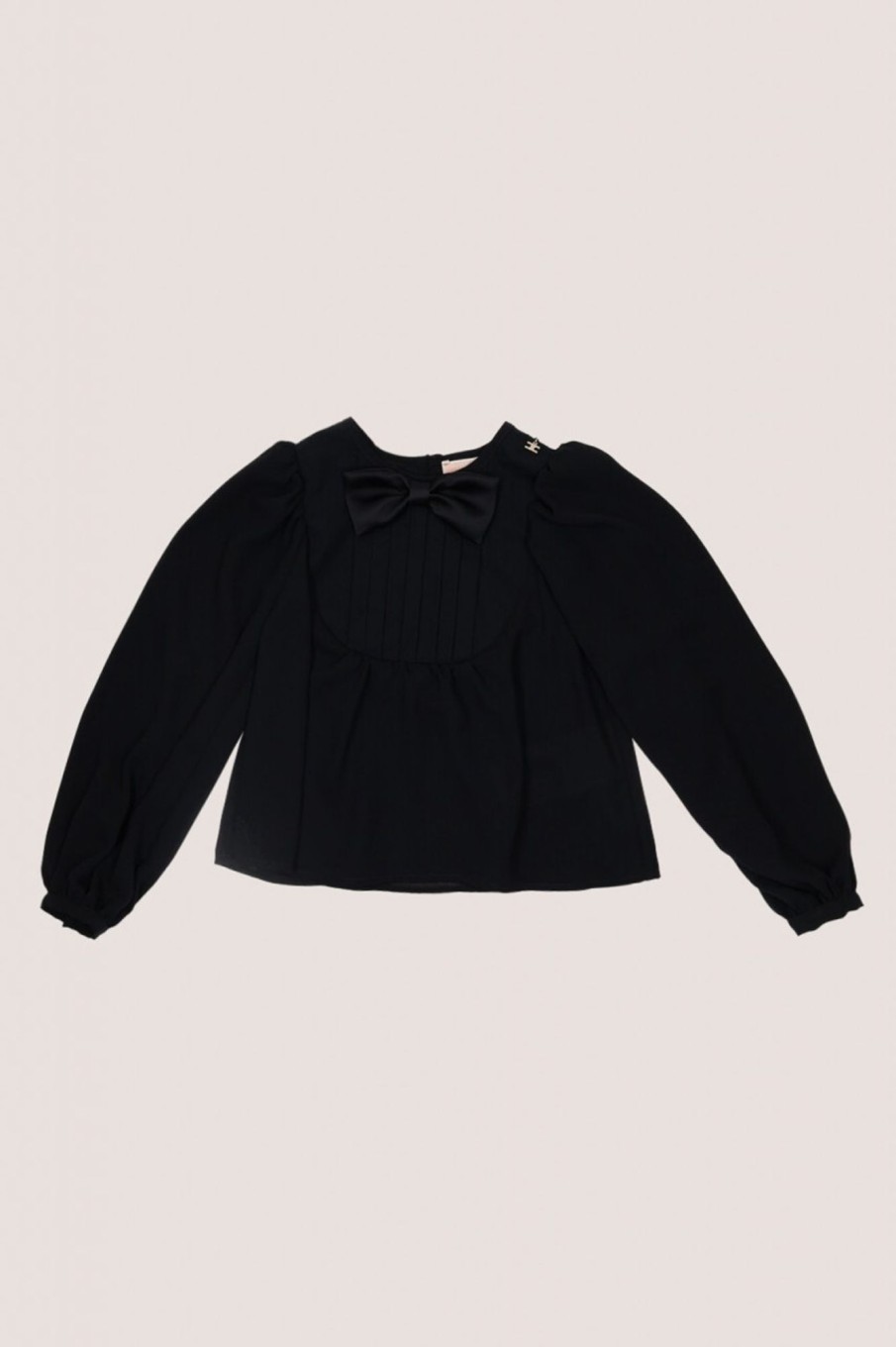 ELISABETTA FRANCHI BAMBINA Camicia In Georgette Con Plastron E Fiocco Nero Clearance