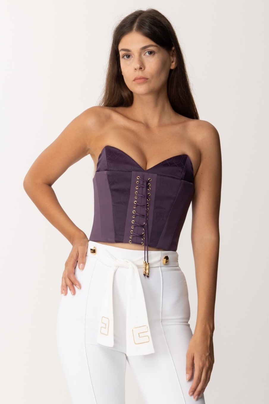 Elisabetta Franchi Top Bustier In Cr00Eape Prugna Clearance