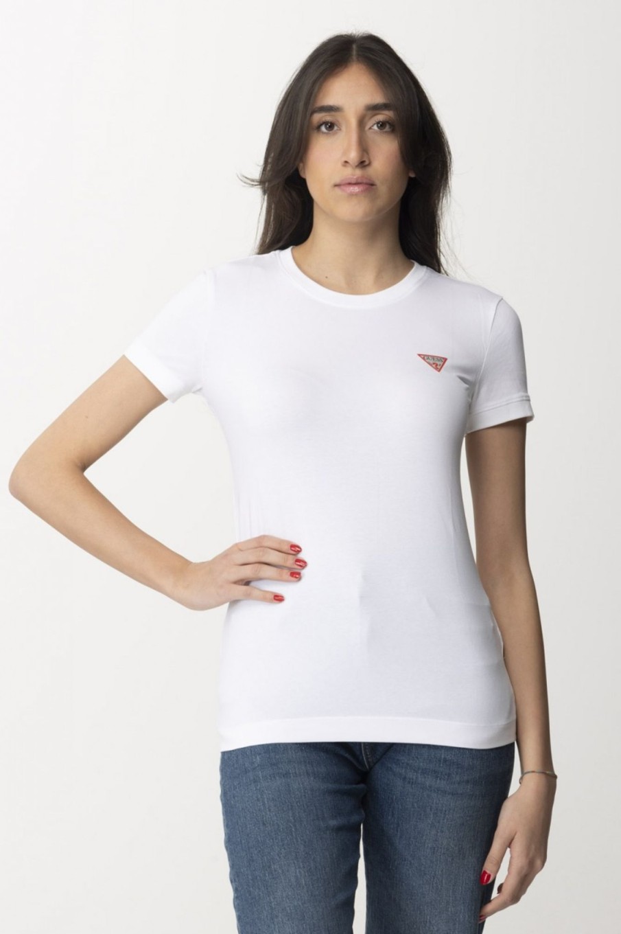 Guess T-Shirt Con Mini Logo Pure White Wholesale