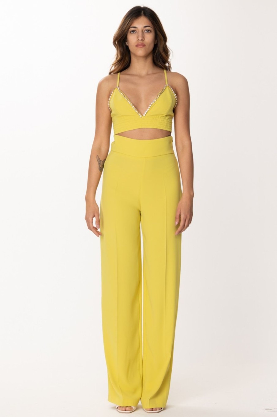 Dramèe Crop Top Con Strass Giallo Best