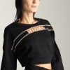 Pinko Felpa Crop Con Logo In Strass Nero Limousine Wholesale