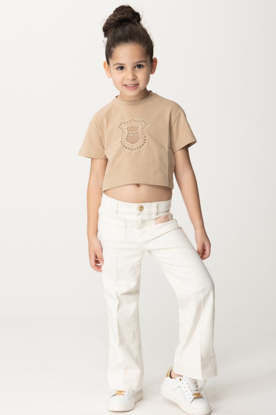 ELISABETTA FRANCHI BAMBINA T-Shirt Con Ricamo Stemma Sand Hot