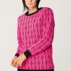 Elisabetta Franchi Pullover Over In Maglia Con Logo A Contrasto Pink Fluo/Nero Hot