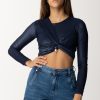 Elisabetta Franchi Maglia Crop In Maglina Laminata Inchiostro Online