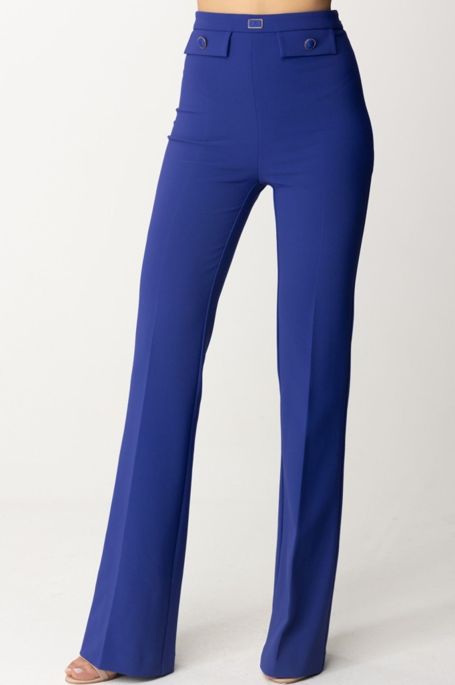 Elisabetta Franchi Pantaloni Svasati Con Patte Logate In Vita Blue Indaco Hot