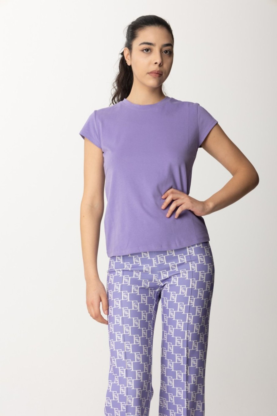 Elisabetta Franchi T-Shirt Con Logo Sulla Manica Iris Clearance