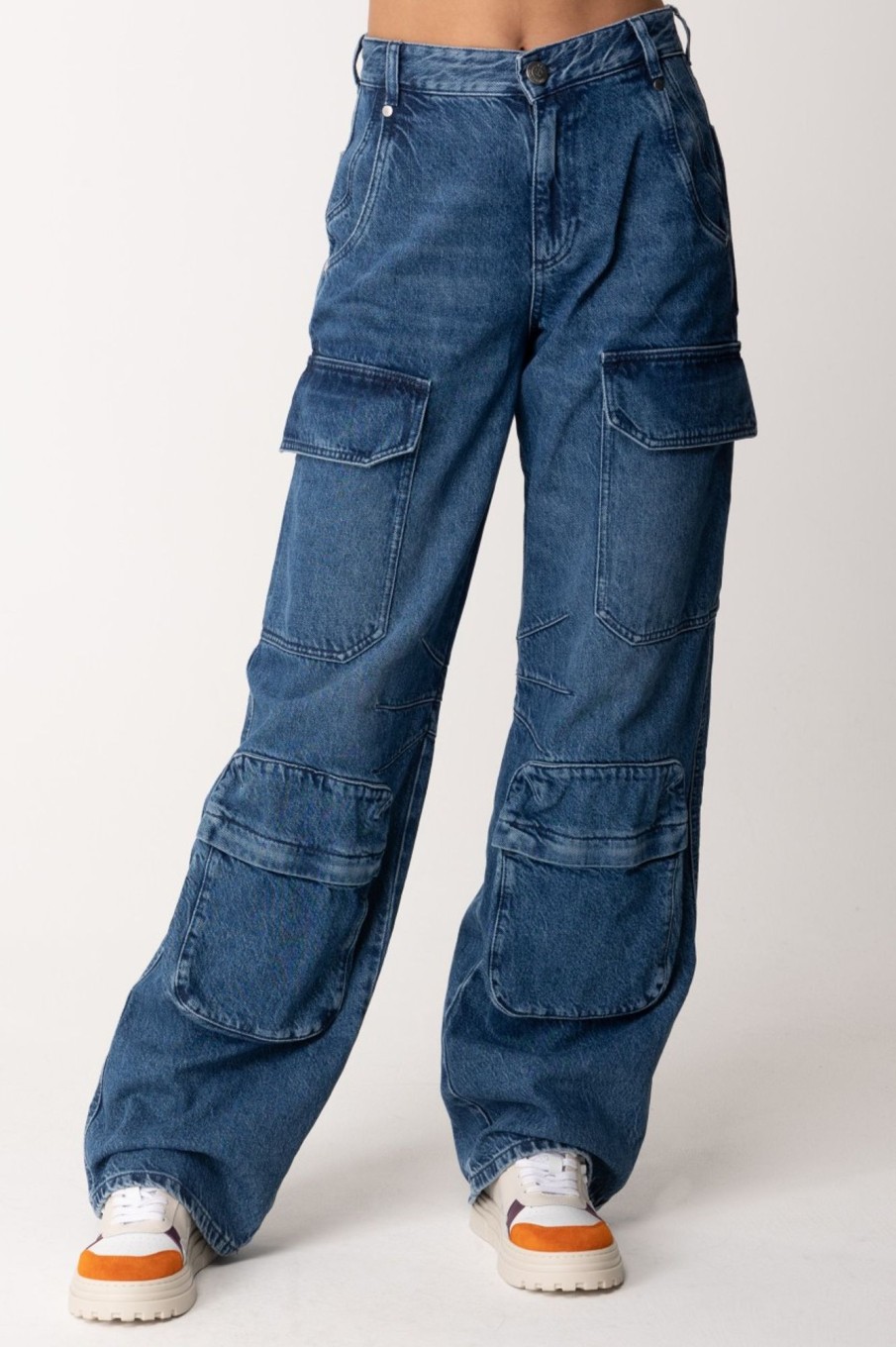 Gaelle Paris Jeans Cargo In Denim Blu Best