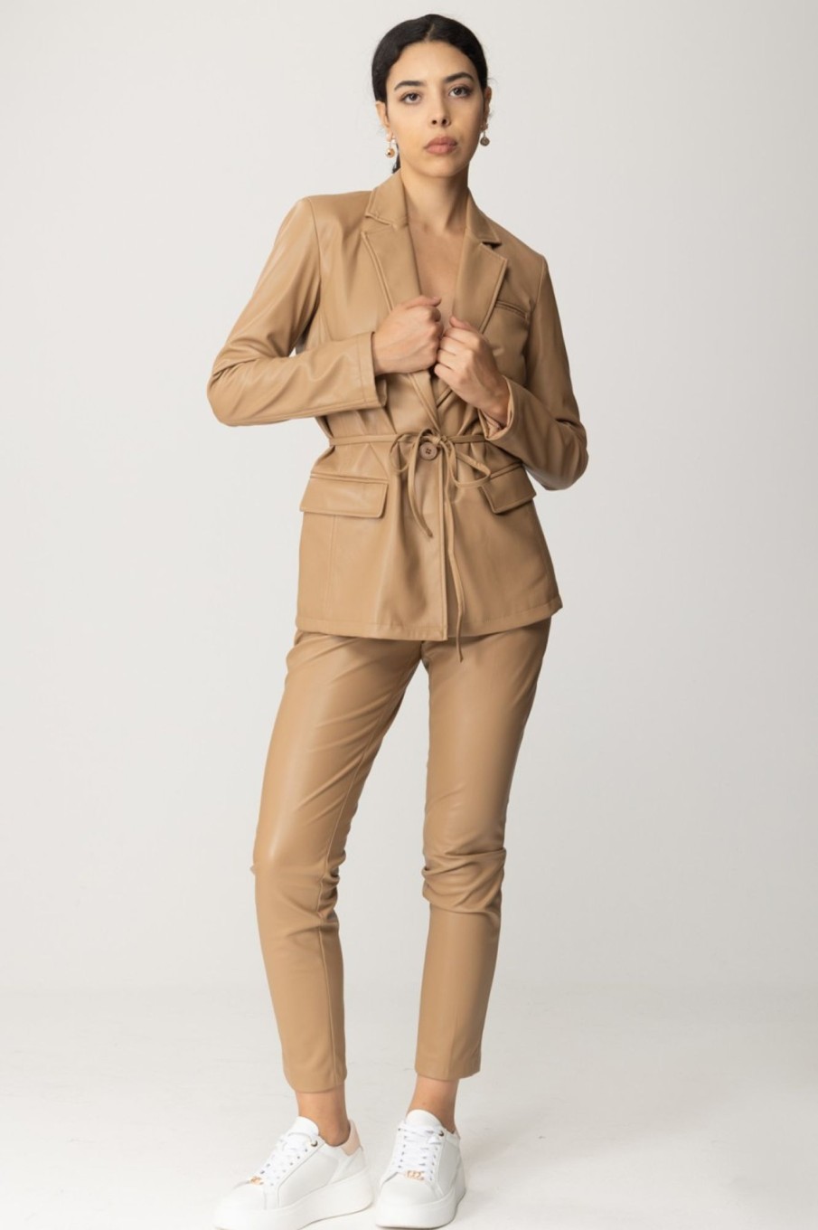 Twin-Set Giacca In Ecopelle Con Cintura Cold Camel Best