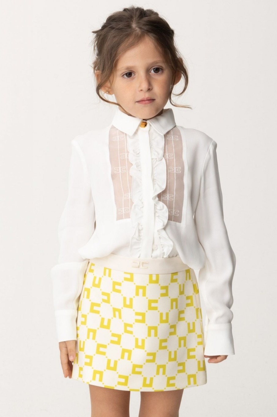 ELISABETTA FRANCHI BAMBINA Camicia Con Plastron Ricamato Light Cream Online