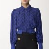 Elisabetta Franchi Camicia Crop Con Stampa Logo Blue Indaco/Nero Hot