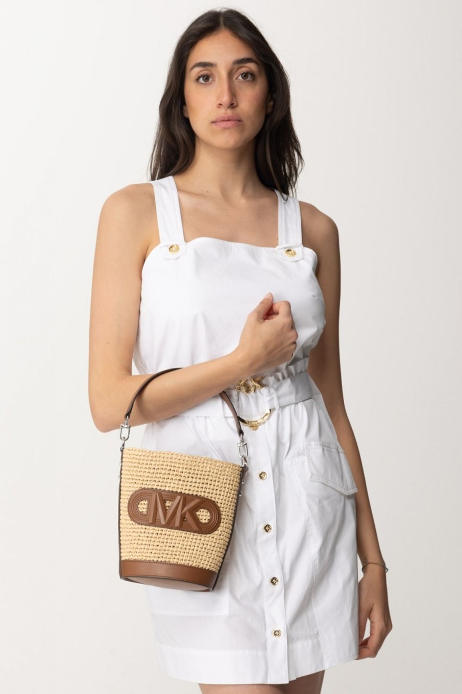 Michael Kors Borsa Bucket In Paglia Nat/Lugg Clearance