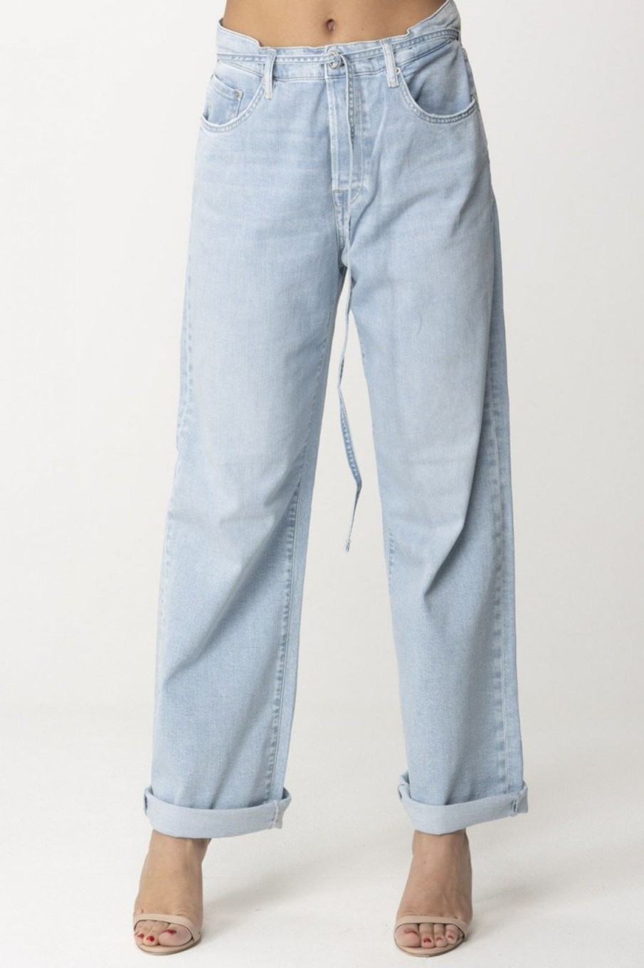 Replay Jeans Gamba Dritta Con Cinturino Super Light Blue New