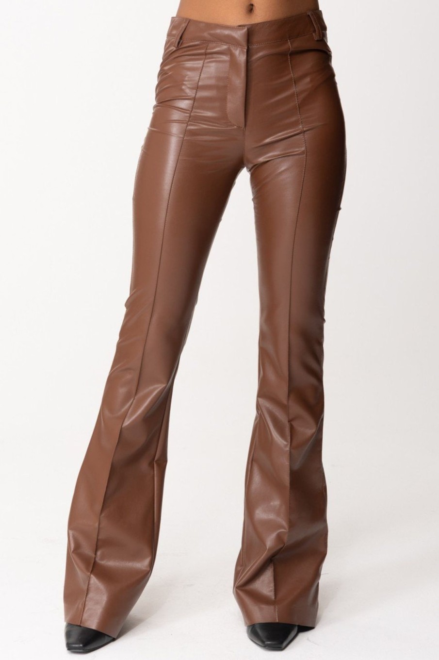 Simona Corsellini Pantaloni Flare In Pelle Toffee Clearance