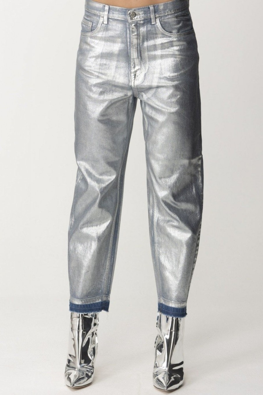 Elisabetta Franchi Jeans Boyfriend Laminati Silver Clearance