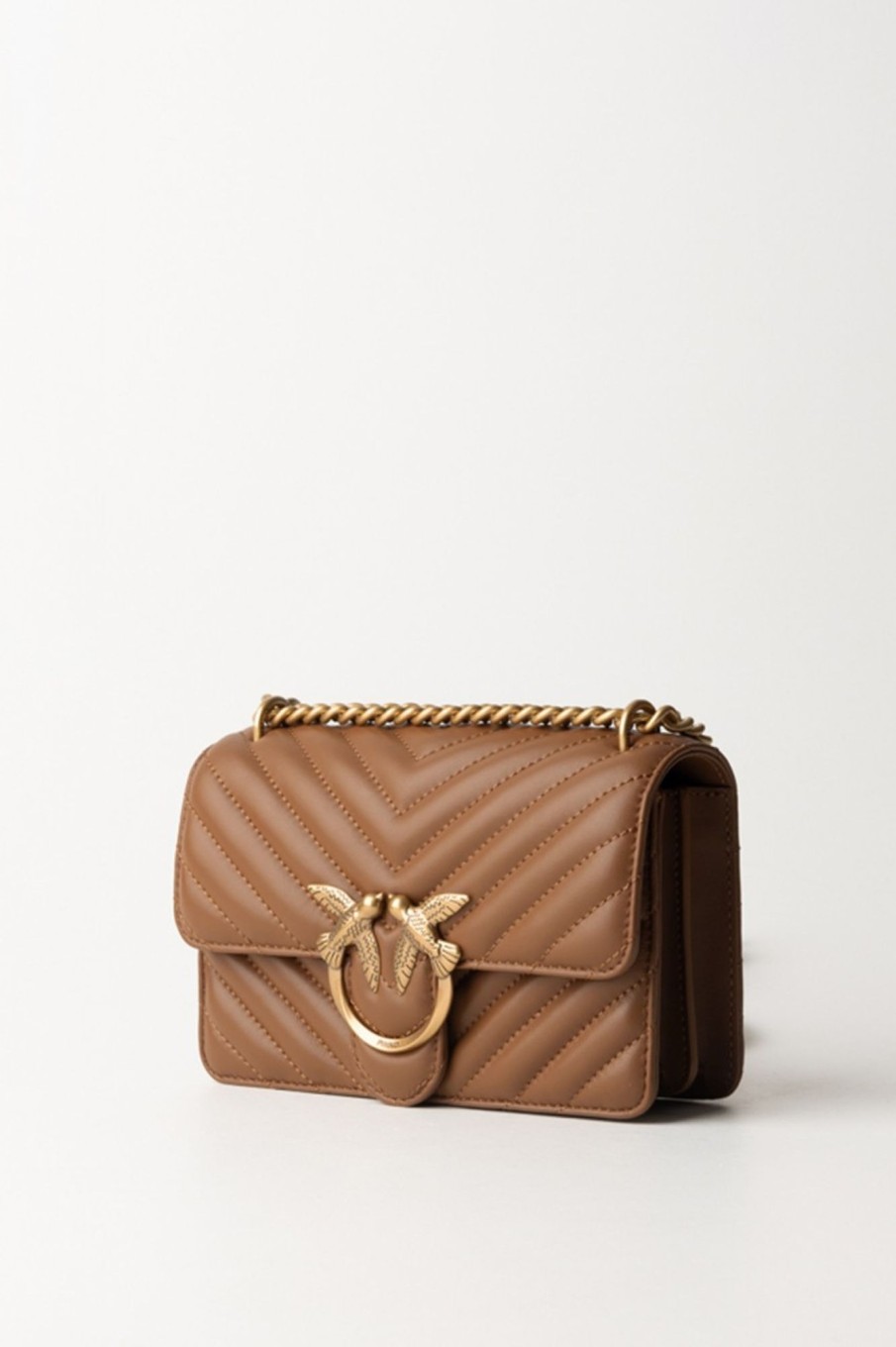 Pinko Love One Mini Bag Trapuntata Marrone - Leone-Antique Gold Online