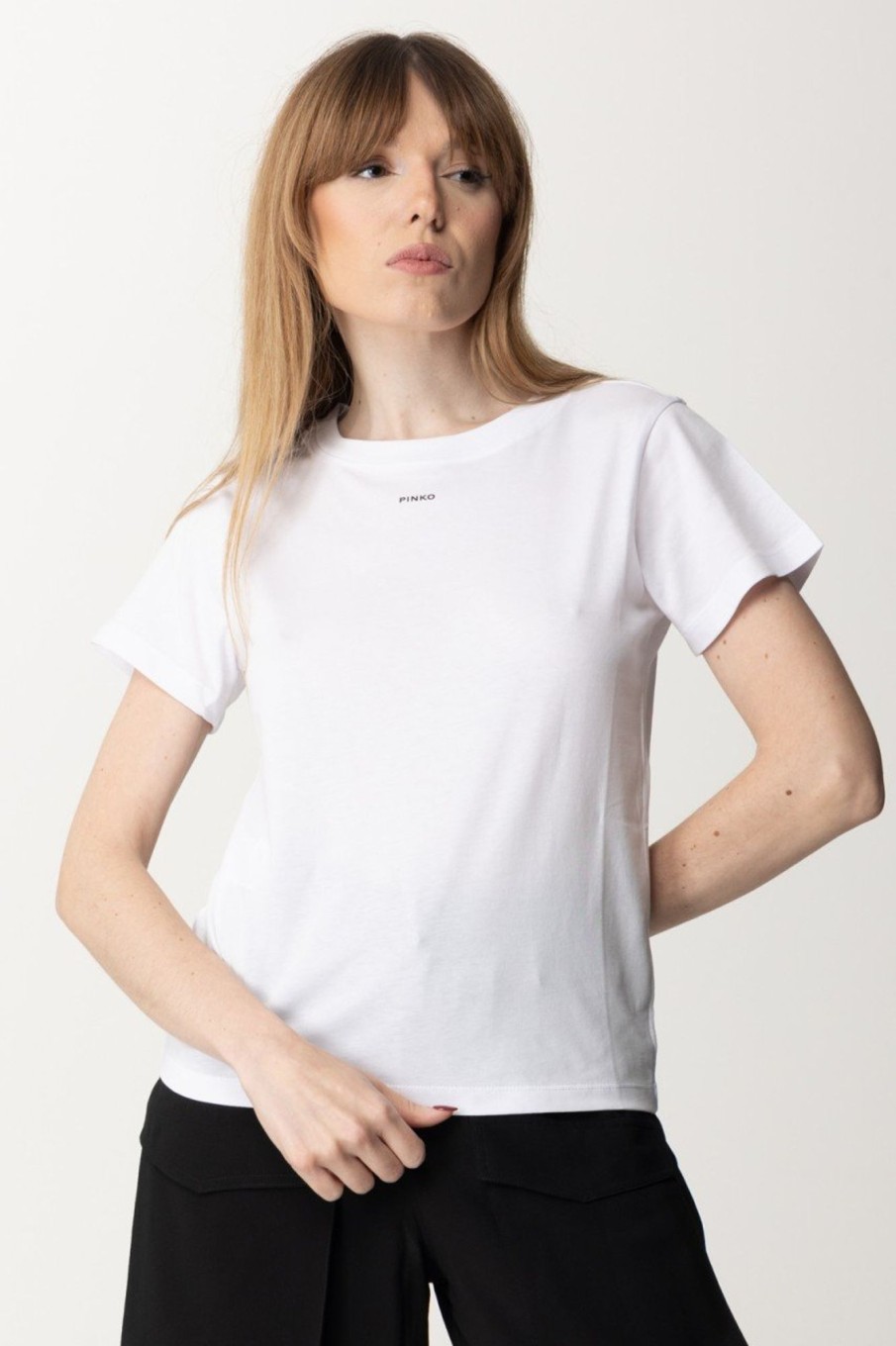 Pinko T-Shirt Con Mini Logo Lettering Bianco Brill New