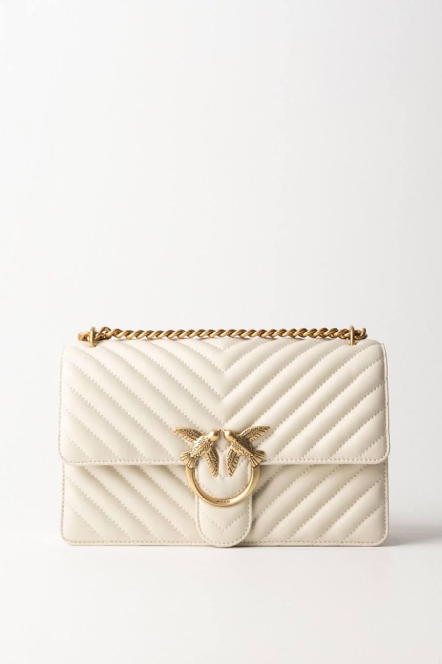 Pinko Love One Classic Bag Bianco Seta-Antique Gold Best