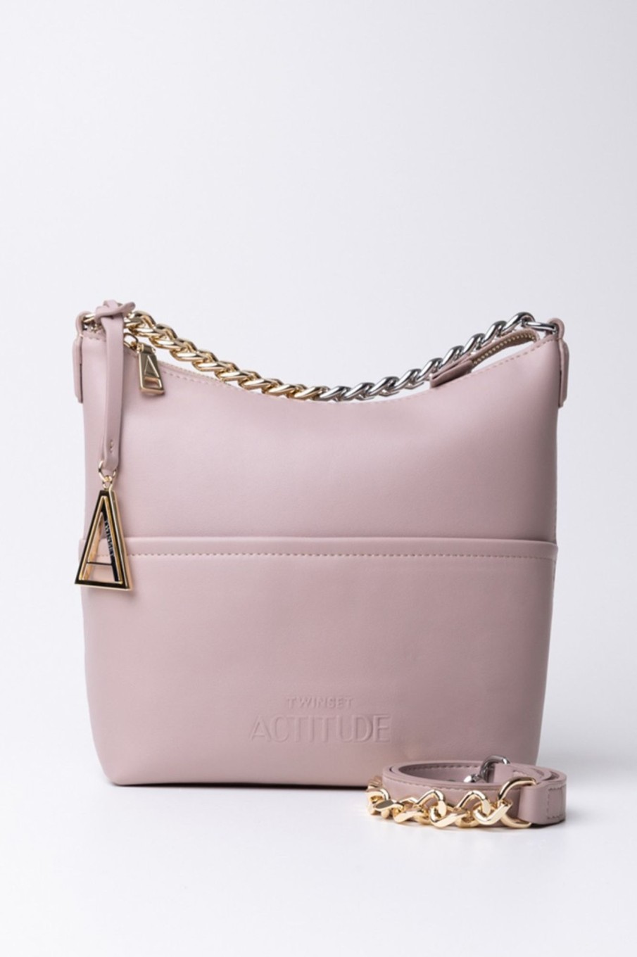 Twin-Set Mini Hobo Bag Con Catena E Charm Logato Rosa Vintage Clearance