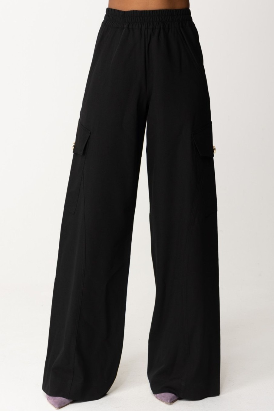 Pinko Pantaloni Cargo Fluidi In Viscosa Stretch Nero Limousine Clearance