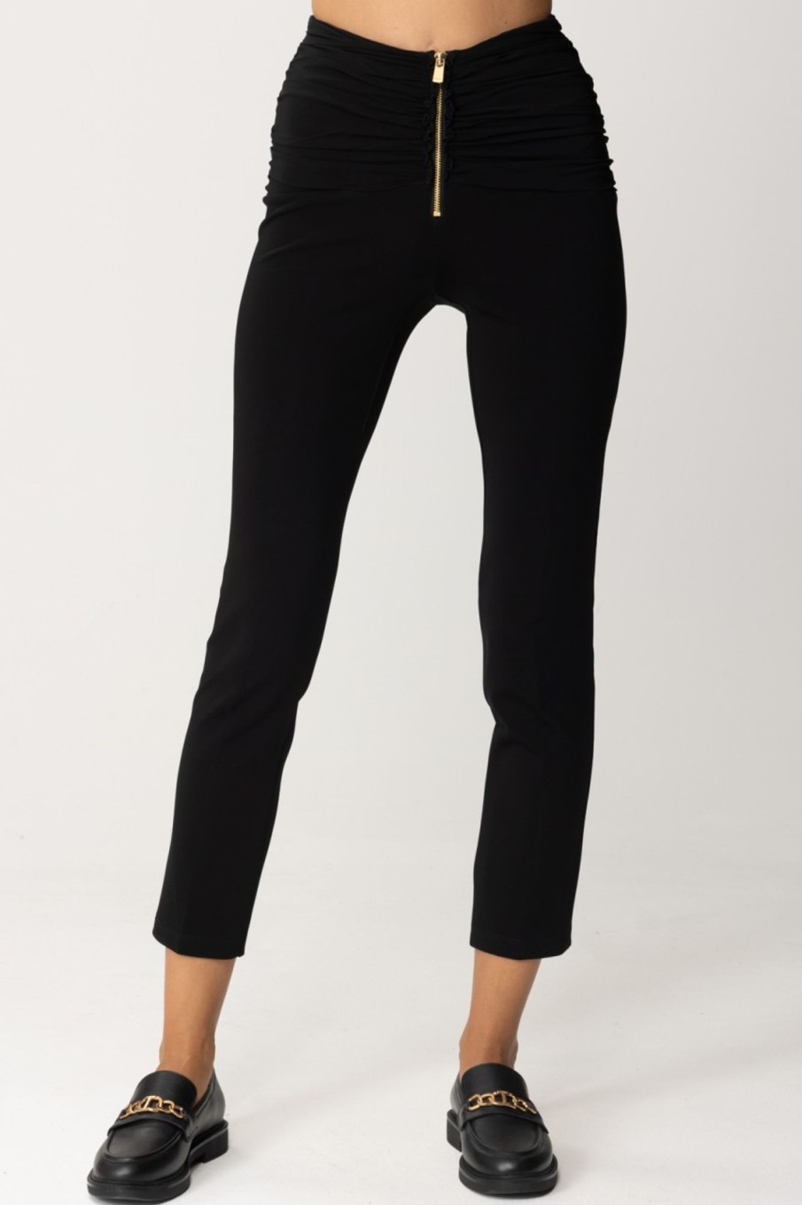 Pinko Pantaloni Con Zip E Arricciatura Nero Limousine Hot