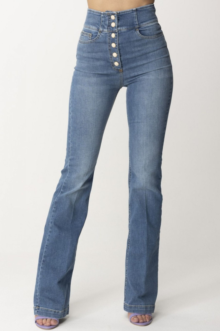 Elisabetta Franchi Jeans A Zampa Con Bottoniera Blue Vintage Hot