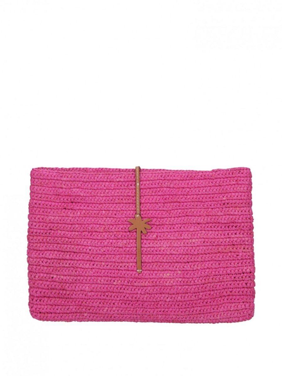 Manebi Pochette In Raffia Lavorata A Mano Fucsia New