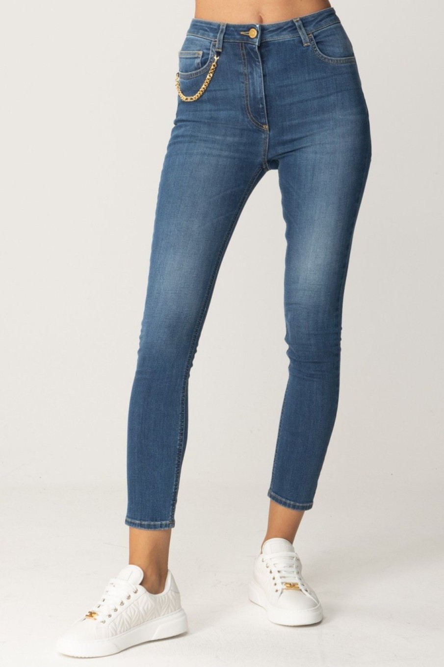 Elisabetta Franchi Jeans Skinny Con Catenella Blue Denim Clearance