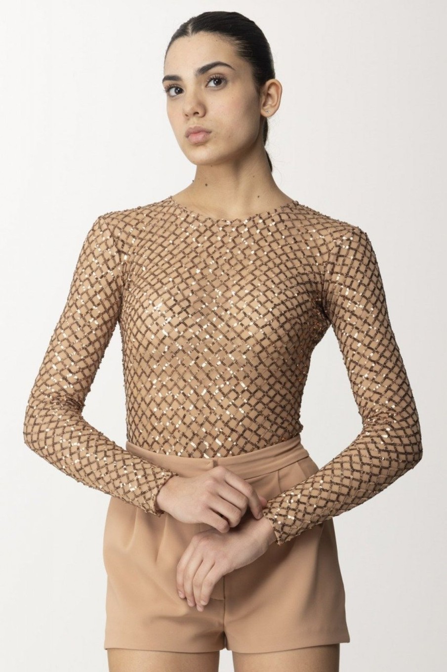 Elisabetta Franchi Body In Paillettes Nudo New