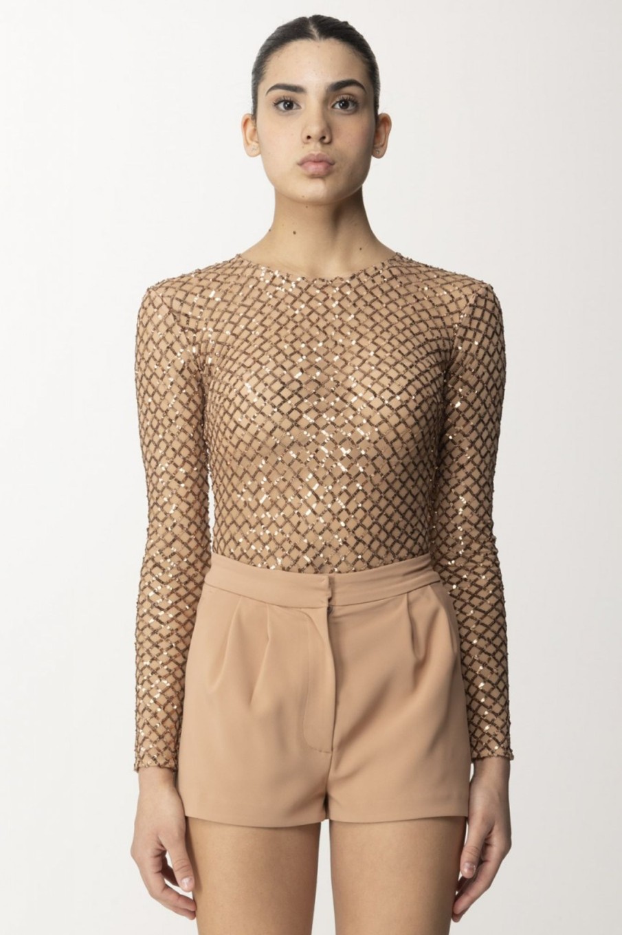 Elisabetta Franchi Body In Paillettes Nudo New