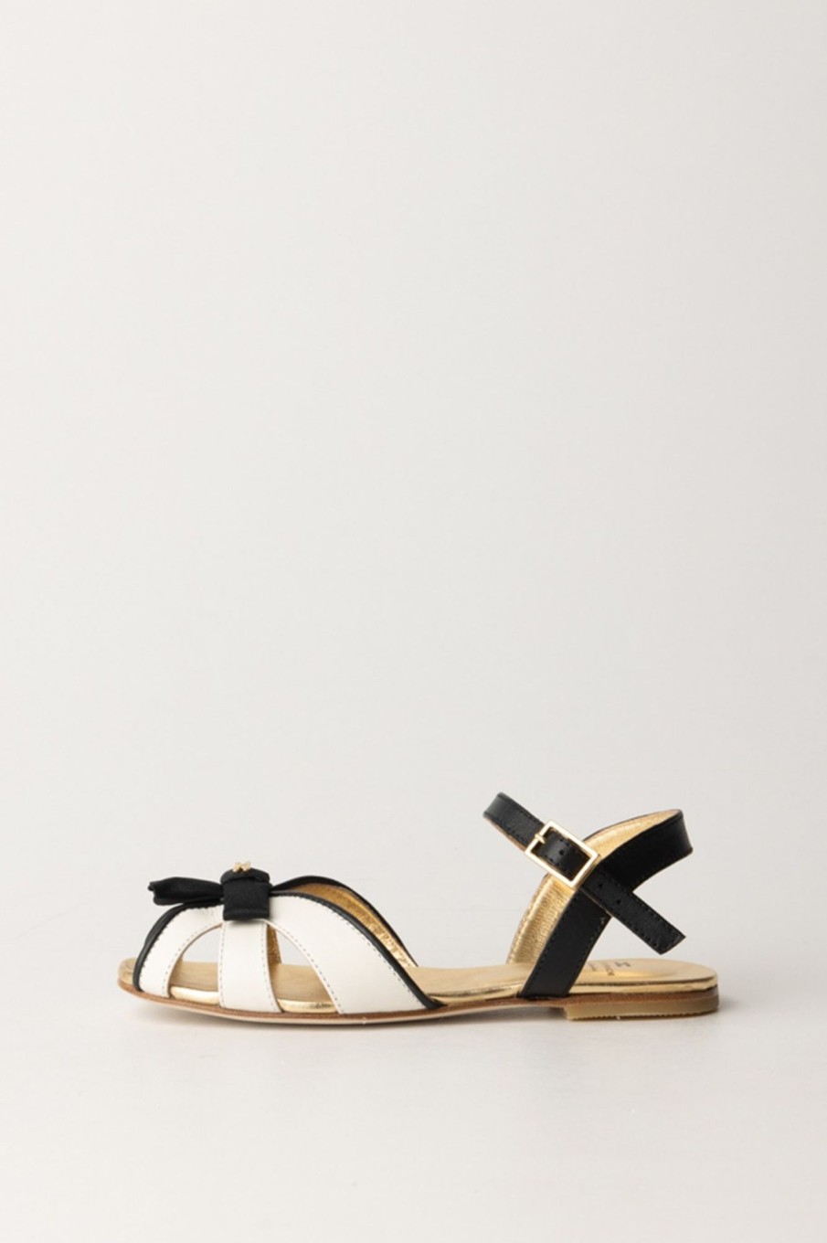 ELISABETTA FRANCHI BAMBINA Sandali Flat Con Fiocchetto Butter/Black Clearance