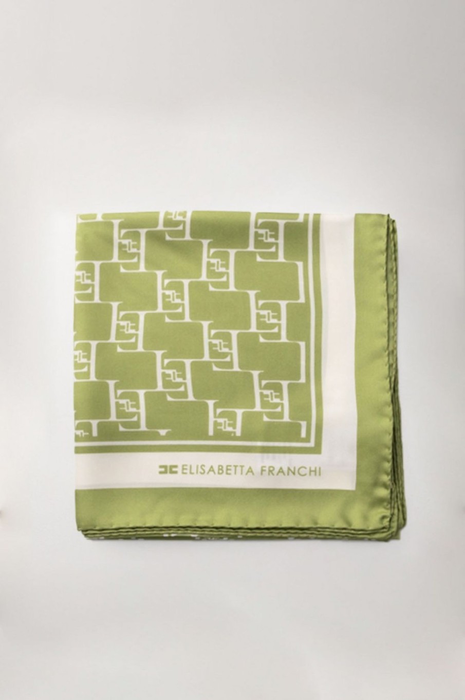 Elisabetta Franchi Foulard Grande Stampa Loghi Pistacchio/Burro Best