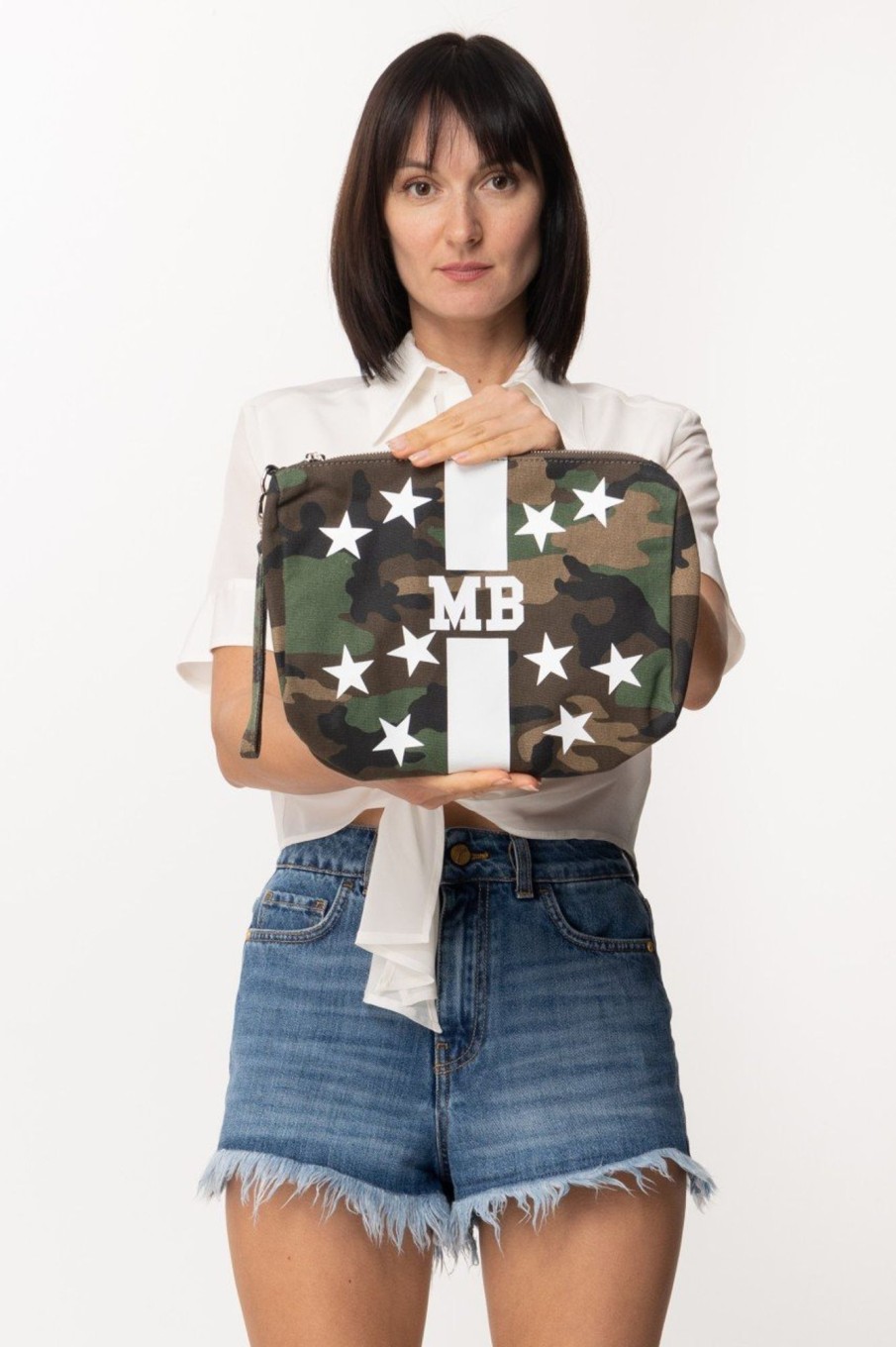 MIA BAG Pochette In Canvas Con Stampa Stelle Camouflage Camouflage - Banda Bianca E Stelle Online