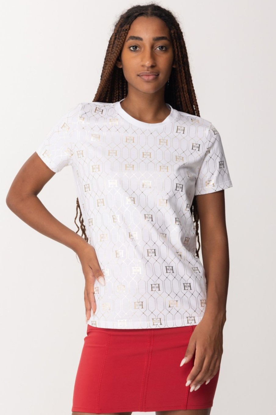 Elisabetta Franchi T-Shirt Con Logo D00E9Co Gesso Wholesale