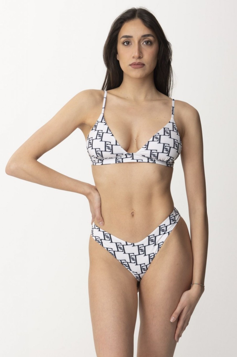 Elisabetta Franchi Bikini Con Stampa Logo Burro/Nero Wholesale