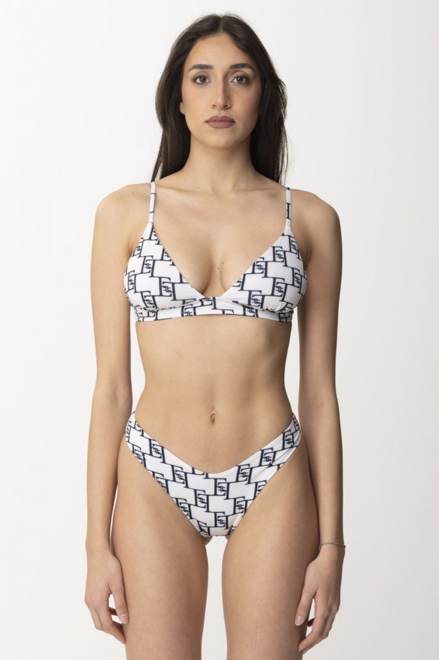 Elisabetta Franchi Bikini Con Stampa Logo Burro/Nero Wholesale