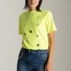 Elisabetta Franchi T-Shirt Con Placche Lettering Lime Fluo Hot