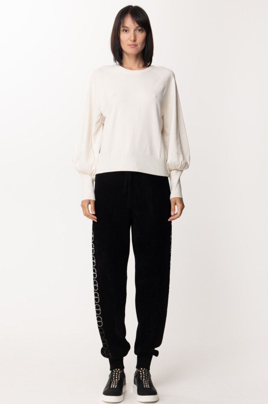 Twin-Set Maglia Con Inserti In Pizzo Neve Best