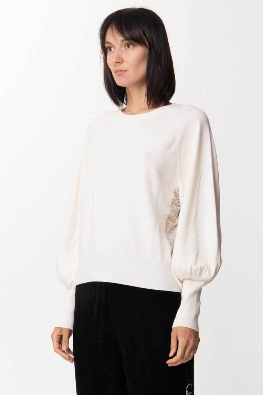 Twin-Set Maglia Con Inserti In Pizzo Neve Best