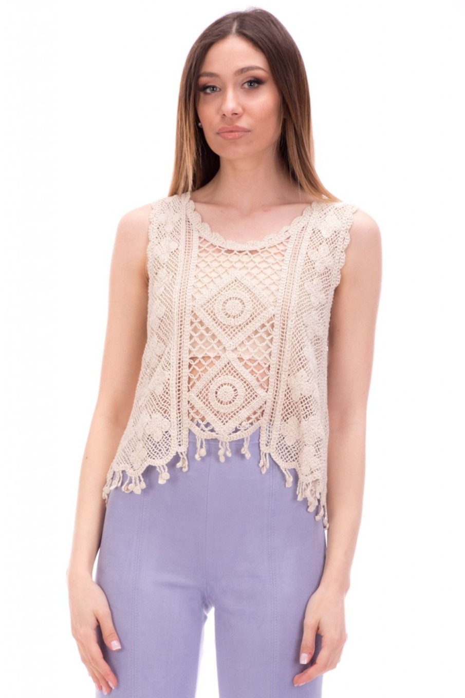 Twin-Set Top In Maglia Crochet Cuban Sand Wholesale