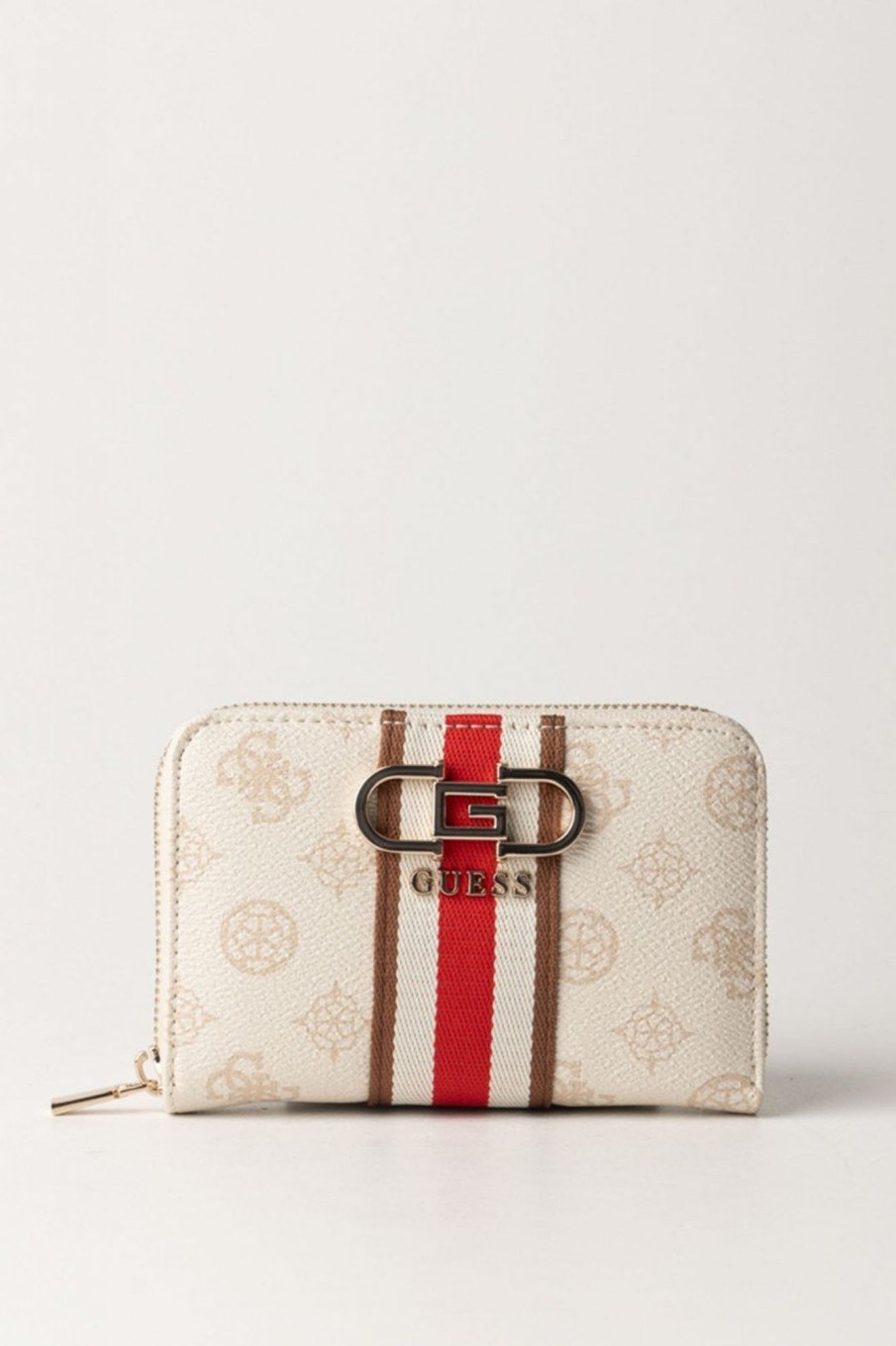 Guess Portafogli Piccolo Zip-Around Stampato Cream Logo Online