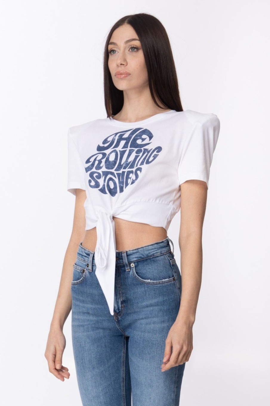 Aniye By Crop T-Shirt Con Nodo E Scritta Rolling White Best