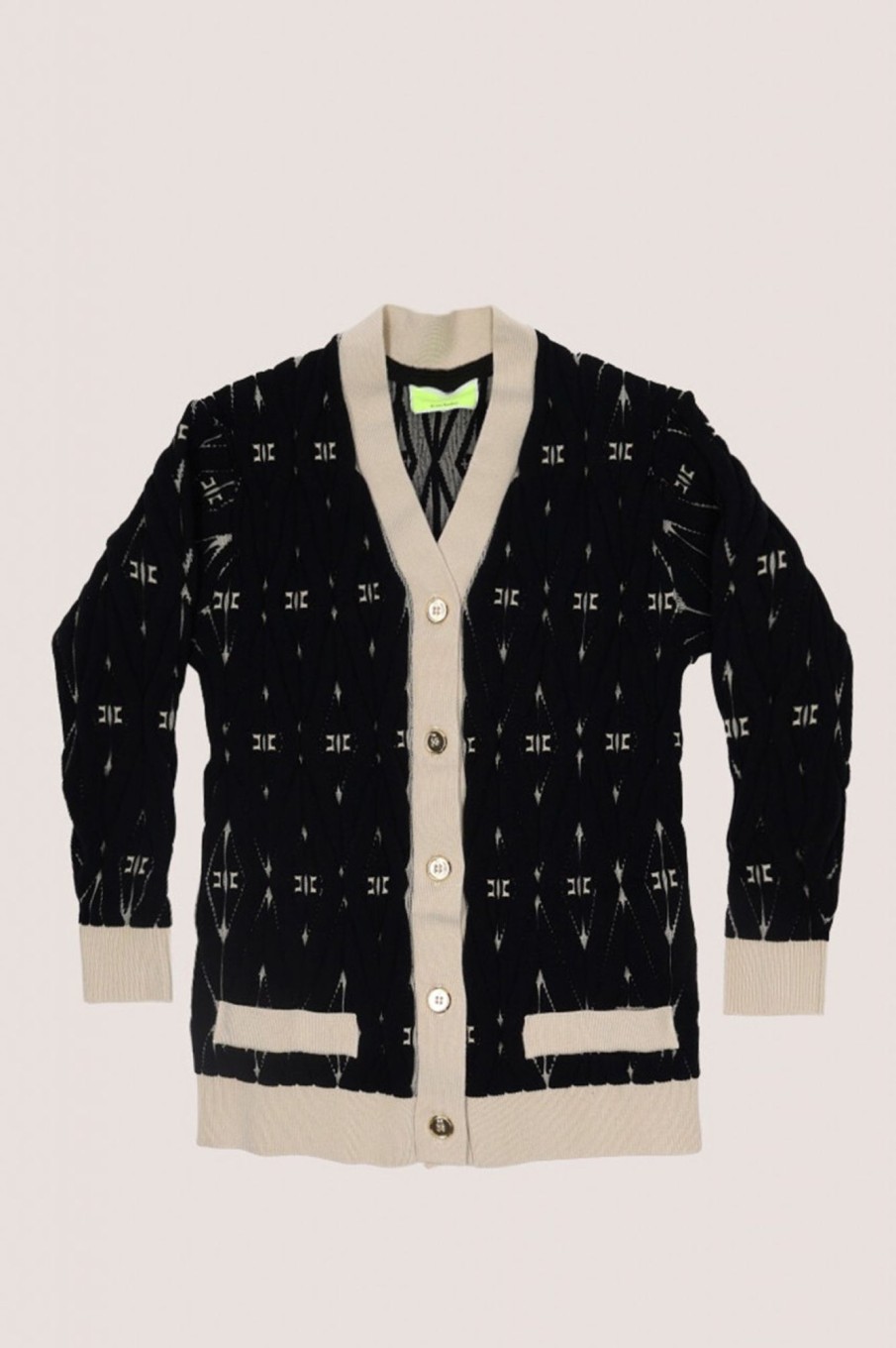 ELISABETTA FRANCHI BAMBINA Cardigan Bicolor In Maglia Nero/Burro Hot