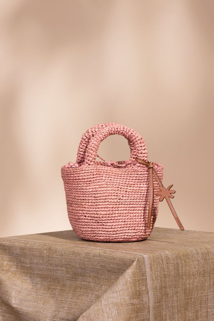 Manebi Mini Borsa A Mano In Rafia Pink Clearance