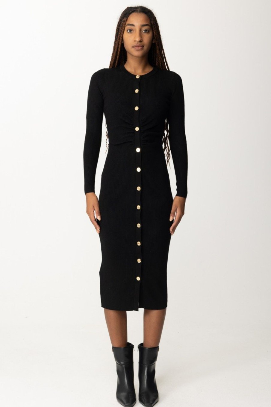 Pinko Abito Lungo A Costine Con Bottoni Gold Nero Limousine Clearance