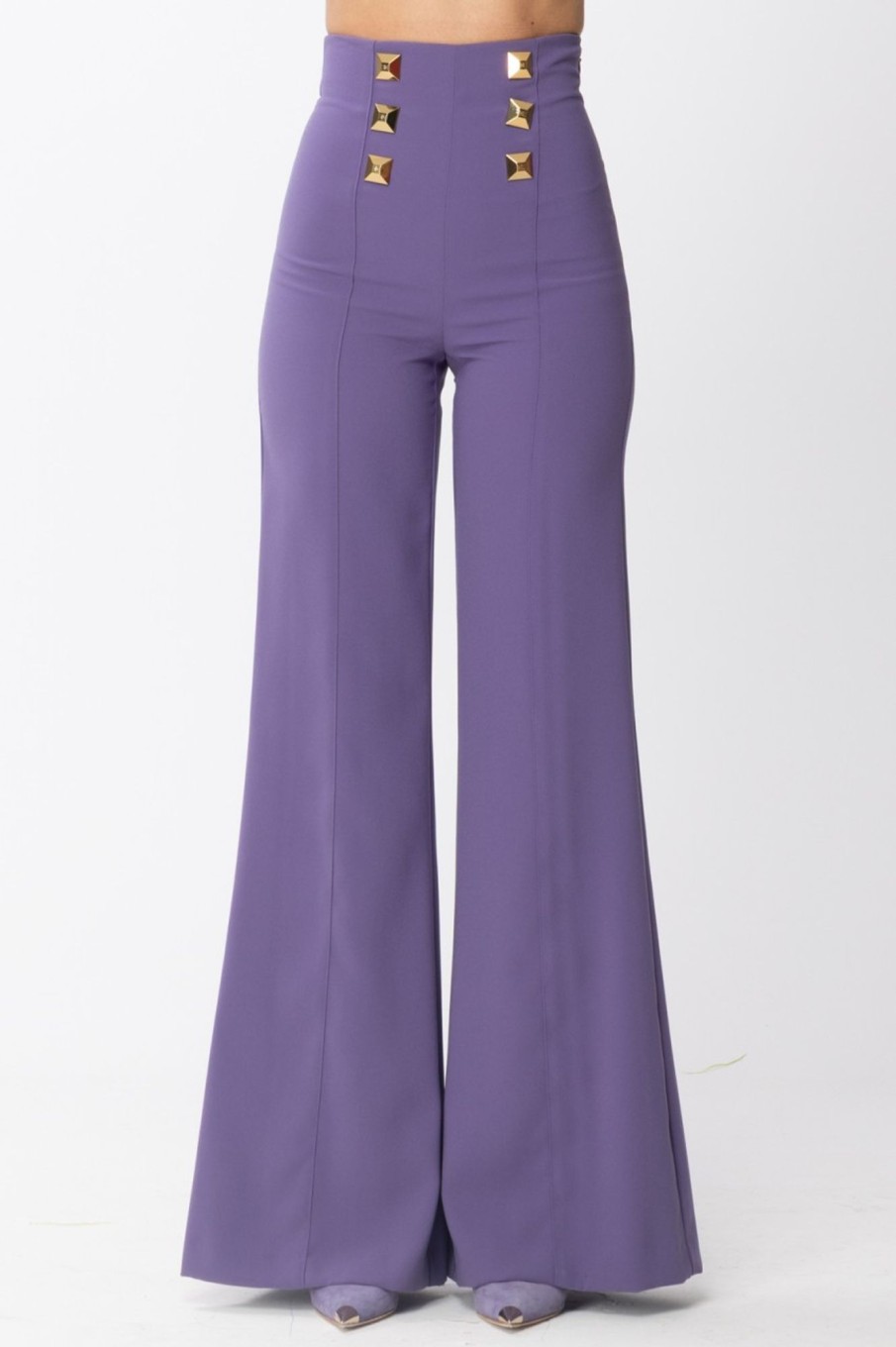 Elisabetta Franchi Pantaloni Palazzo Con Maxi Borchie Ametista Clearance