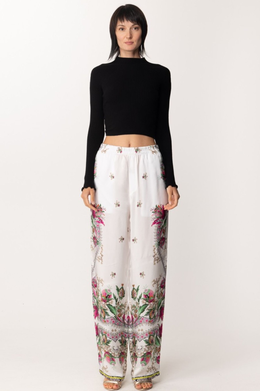 Just Cavalli Pantaloni Fluidi Con Stampa White Variant Clearance