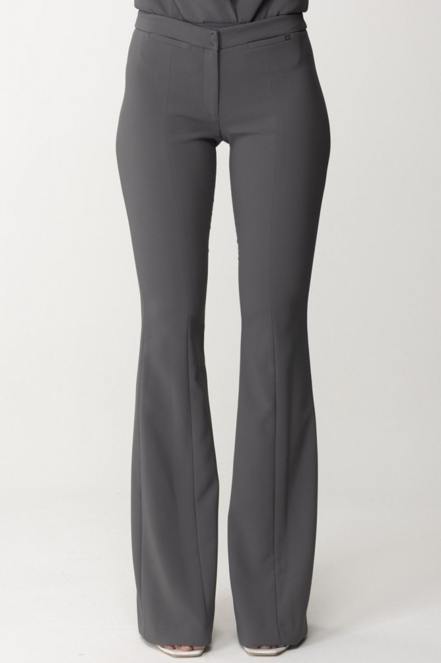 Elisabetta Franchi Pantaloni A Zampa In Crepe Piombo Clearance