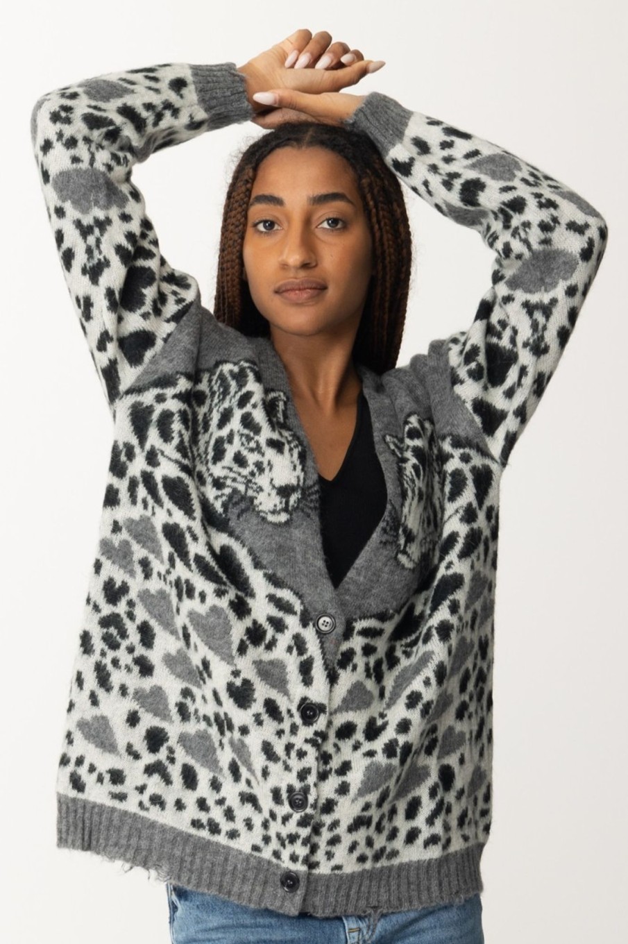 Aniye By Cardigan Leopard Gray Leo Hot