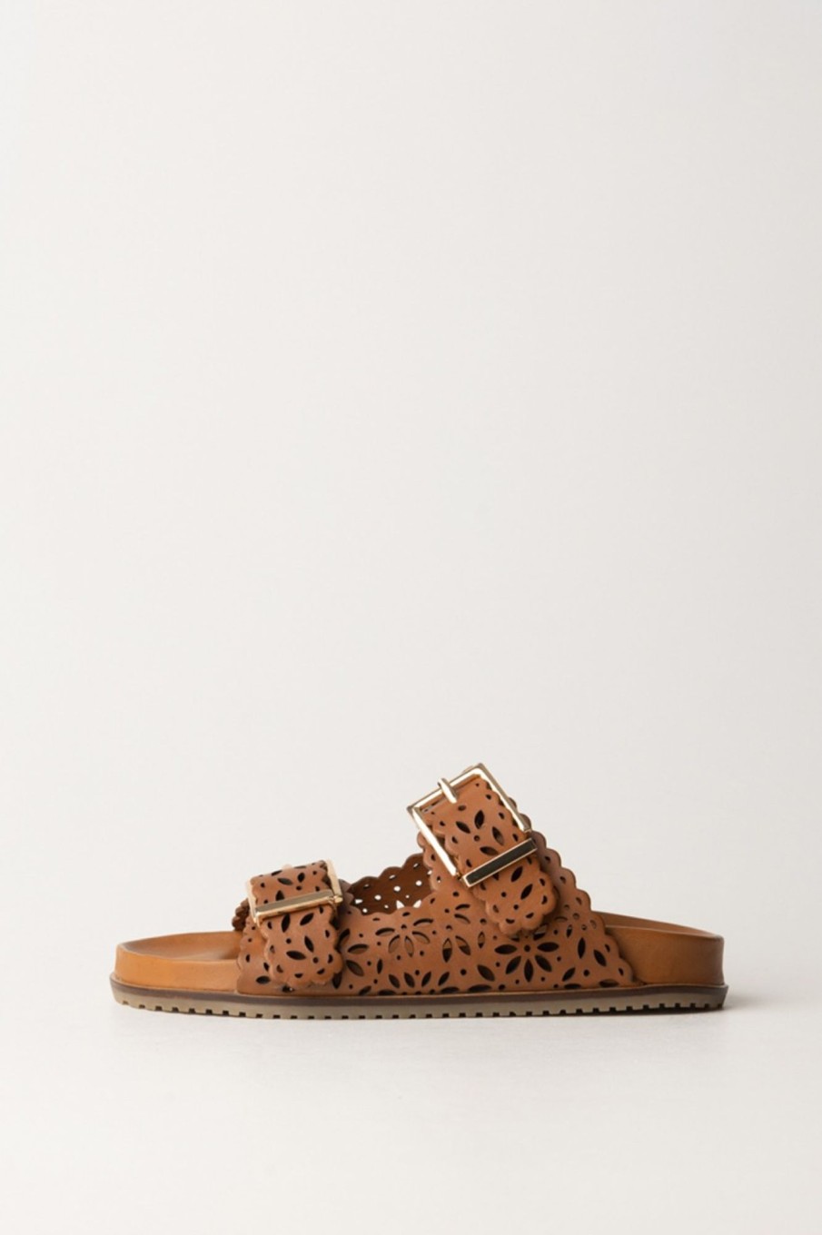 Twin-Set Sandali Slide In Pelle Laserata Cuoio Clearance